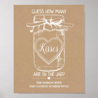 How many kisses rustic bridal shower game sign