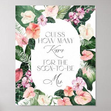 How Many Kisses Tropical Floral Bridal Shower Game Poster