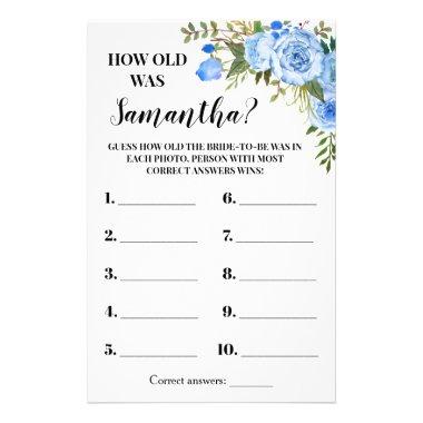 How old was Bride Bridal Shower Blue Game Invitations Flyer