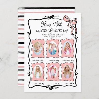 How Old was Bride Hand Drawn Bow Bridal game Invitations