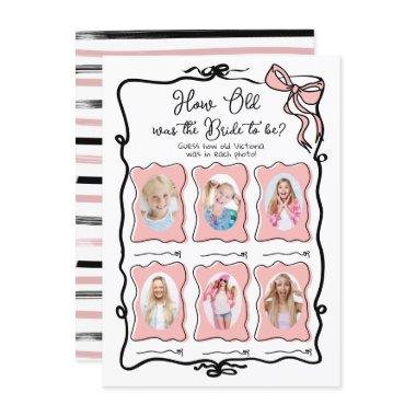 How Old was Bride Hand Drawn Bow Bridal game Invitations