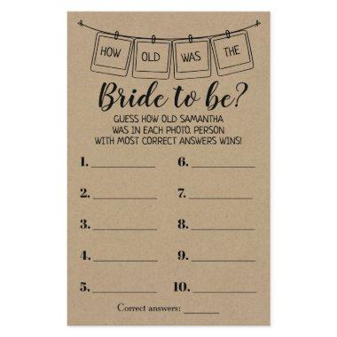 How old Was Bride to Be Rustic Shower Game Flyer