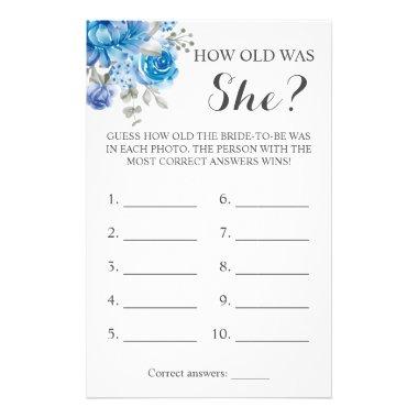 How old was She? Blue Flower Game Invitations Flyer