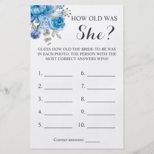 How old was She? Blue Flower Game Invitations Flyer