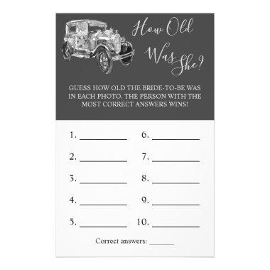 How old was She? | Bridal Car | Shower Game Invitations Flyer