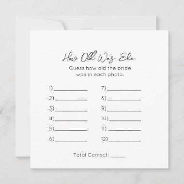 How Old Was She - Bridal Shower Game - Minimalist Holiday Invitations