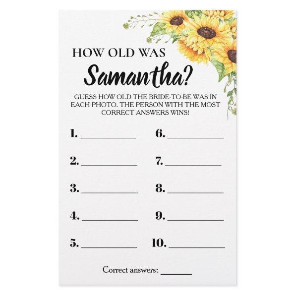 How Old Was She  Sunflowers Game  Flyer