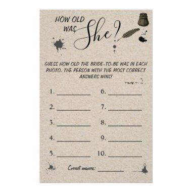 How old was She? Feather Pen & Inkwell Game Invitations Flyer