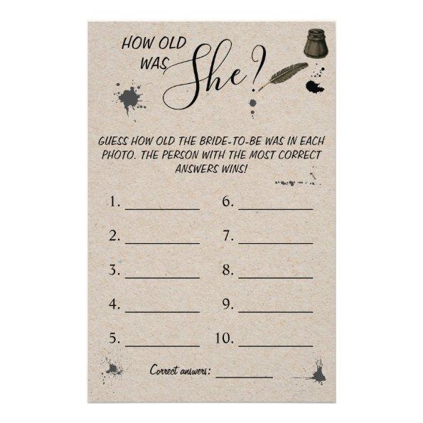 How old was She? Feather Pen & Inkwell Game Invitations Flyer