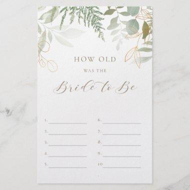 How Old Was She Greenery Bridal Shower Game Flyer