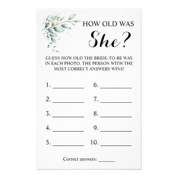 How old was She? Greenery Eucalyptus Game Invitations Flyer