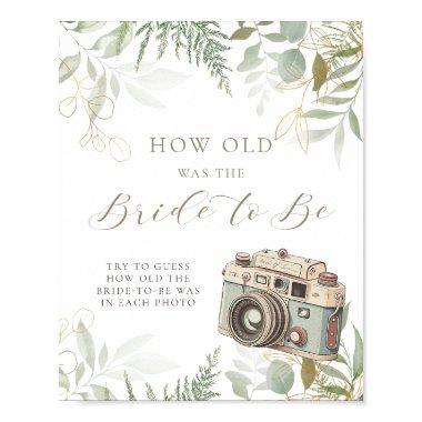 How Old Was She Greenery Gold Bridal Shower Game Poster