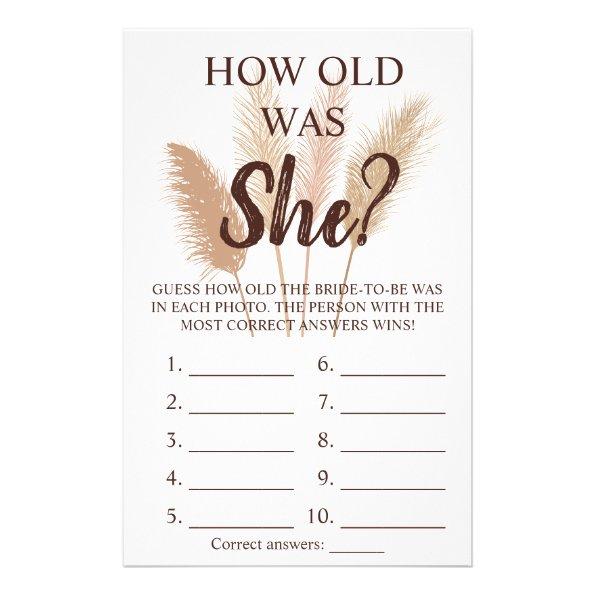 How old was She? Pampas Grass Shower Game Invitations Flyer