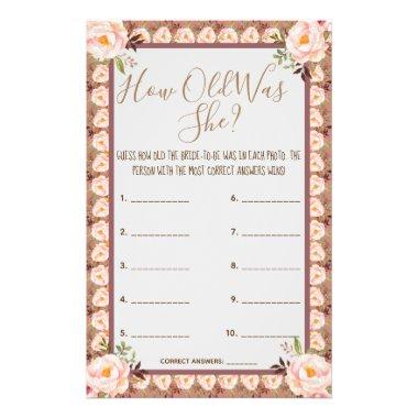 How old was She? Pink Floral Frame Game Invitations Flyer