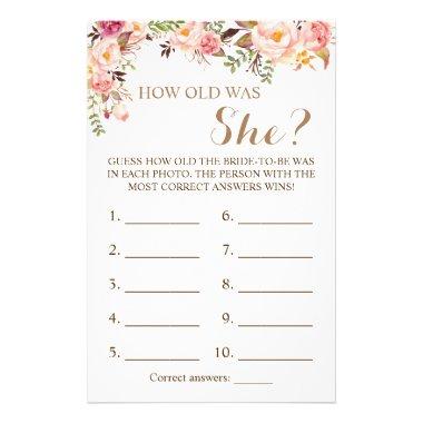 How old was She? Pink Floral Game Invitations Flyer