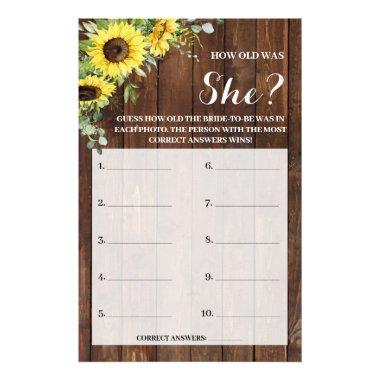 How old was She Sunflowers Bridal Shower Game Invitations Flyer