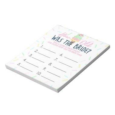 How Old Was The Bride Ice Cream Game Answer Sheet Notepad