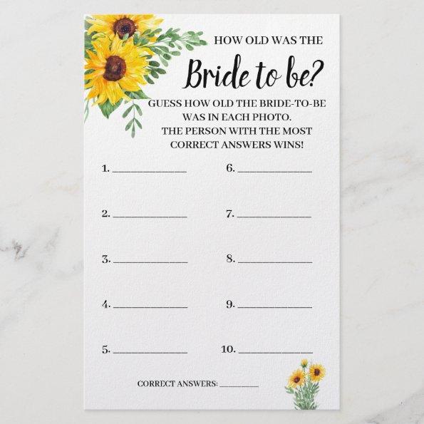 How old was the Bride Sunflowers Shower Game Invitations Flyer