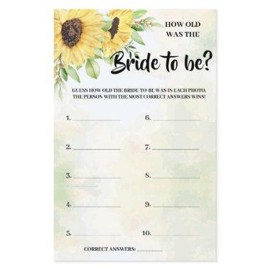 How old was the Bride Sunflowers Shower Game  Flyer