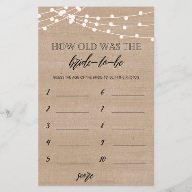 How old was the bride to be bridal shower game