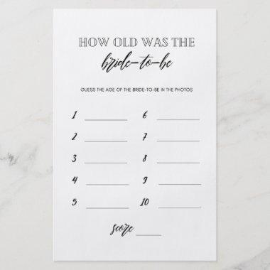 How old was the bride to be bridal shower game flyer