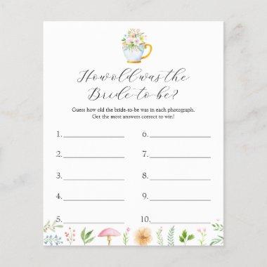 How Old Was The Bride-to-be Bridal Tea Party Game