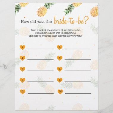 How old was the bride to be shower game pineapple