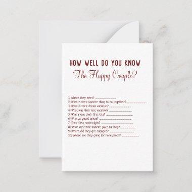 how well do you know about couple game note Invitations