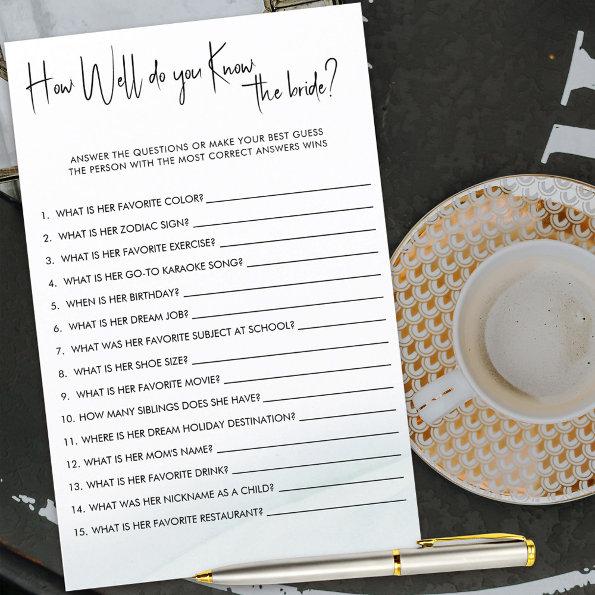 How Well do you Know Bridal Shower Quiz Game
