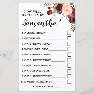 How well do you know Bride Marsala Shower Game