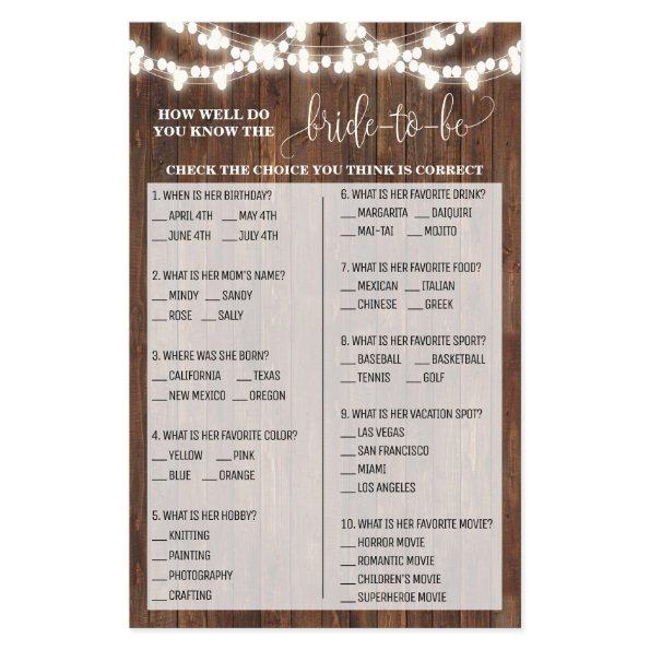 How well do you know Bride Western Shower Game Flyer