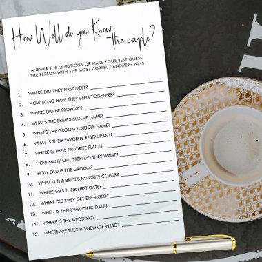 How Well do you Know Couples Shower Quiz Game