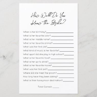 How Well Do You Know The Bride- Bridal Shower Game