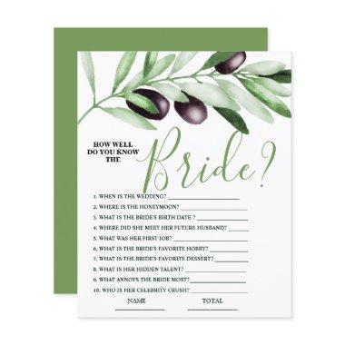 How well know Bride Olive Branch Bridal Game