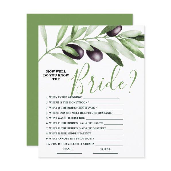 How well know Bride Olive Branch Bridal Game