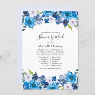 Hues of Blue Floral Baby or Bridal Shower by Mail Invitations