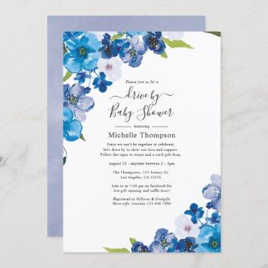 Hues of Blue Floral Drive By Bridal or Baby Shower Invitations