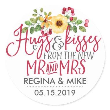 Hugs and Kisses From New Mr and Mrs Wedding Classic Round Sticker