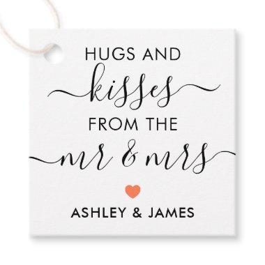 Hugs and Kisses from the Mr and Mrs Tag, Coral Favor Tags