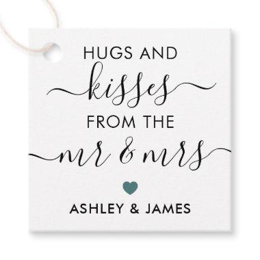 Hugs and Kisses from the Mr and Mrs Tag, Gray Teal Favor Tags