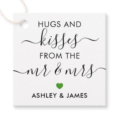 Hugs and Kisses from the Mr and Mrs Tag, Green Favor Tags