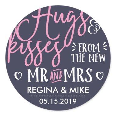 Hugs and Kisses From The New Mr and Mrs Classic Round Sticker