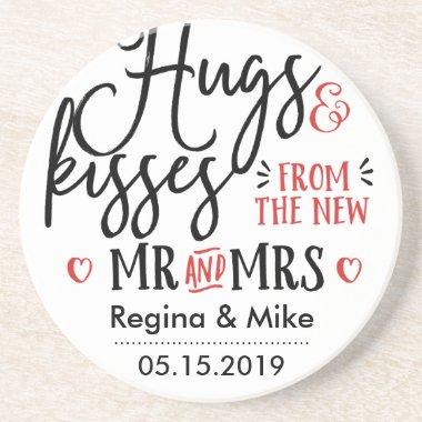 Hugs and Kisses New Mr and Mrs Handwriting Scipt Coaster