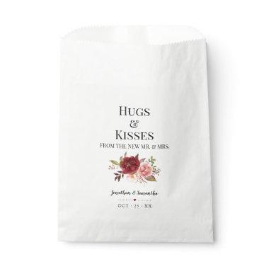 Hugs & Kisses from new Mrs marsala floral wedding Favor Bag