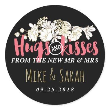 Hugs Kisses Mr and Mrs Floral Wedding Sticker