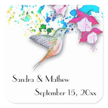 Hummingbird & Fuchsia Personalized Wedding Sticker