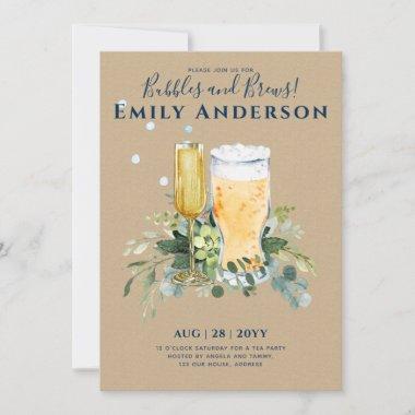 Humor Bubbles n Brews Beer Champers Bridal Shower Invitations