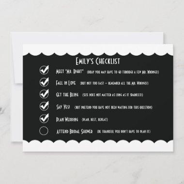 Humorous Bridal Shower Invitations, Funny Checklist Invitations