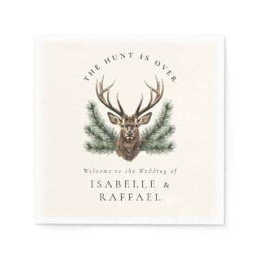 Hunt Is Over Elegant Antler Deer Stag Head Wedding Napkins