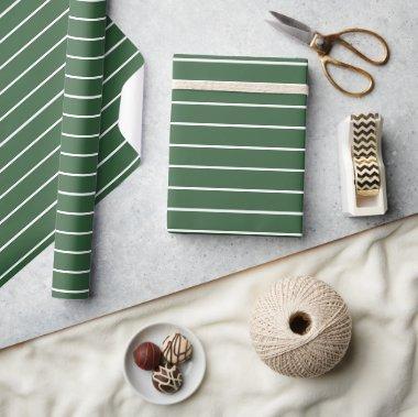 Hunter Green and White Thin Horizontal Striped Wrapping Paper